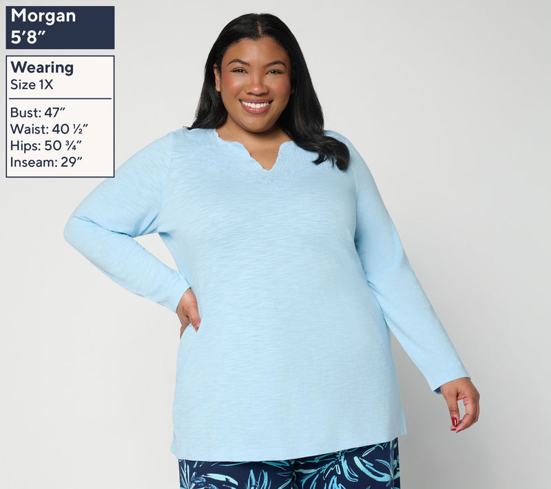 Denim & Co. Petite Textured Cotton Embroidered Tunic — View 2