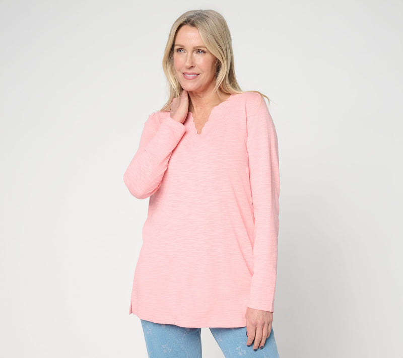Denim & Co. Petite Textured Cotton Embroidered Tunic — View 11
