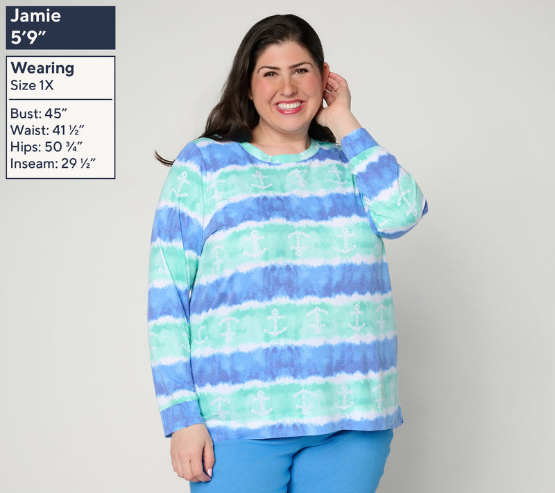 Denim & Co. Regular Watercolor Striped Tunic w/ Beach Motif — View 2