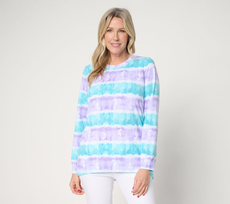 Denim & Co. Regular Watercolor Striped Tunic w/ Beach Motif — View 14