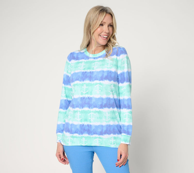 Denim & Co. Regular Watercolor Striped Tunic w/ Beach Motif — View 16