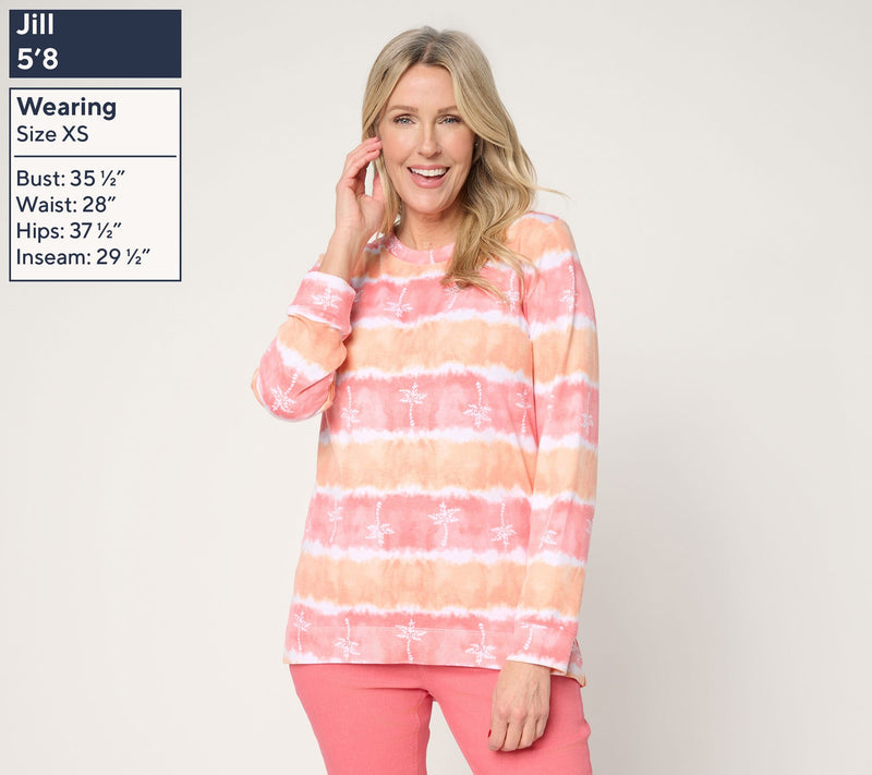 Denim & Co. Petite Watercolor Striped Tunic w/ Beach Motif — View 3