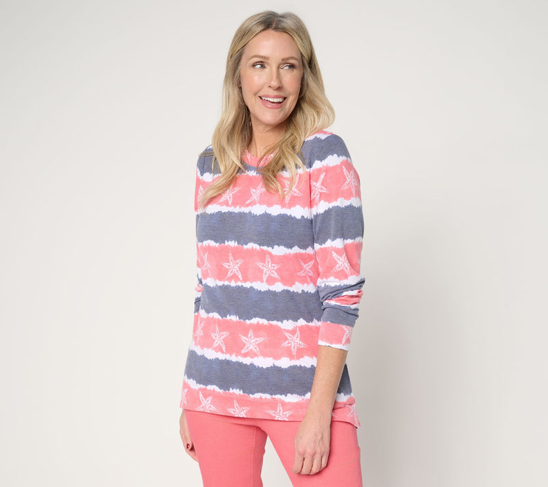 Denim & Co. Petite Watercolor Striped Tunic w/ Beach Motif — View 12