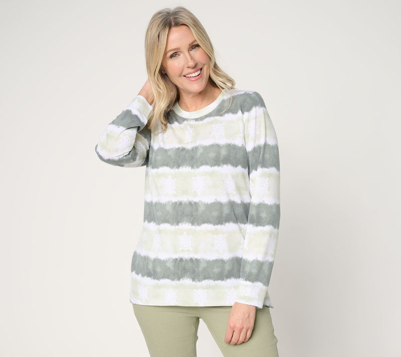 Denim & Co. Petite Watercolor Striped Tunic w/ Beach Motif — View 13