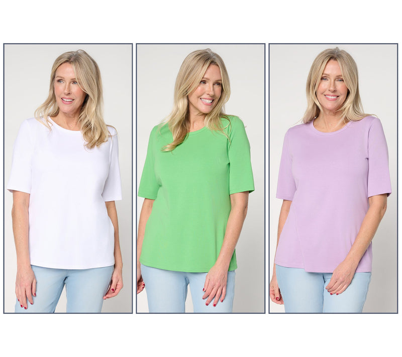 Denim & Co. Essentials Favorite Jersey 3-Pack Elbow Sleeve Tops — Main view