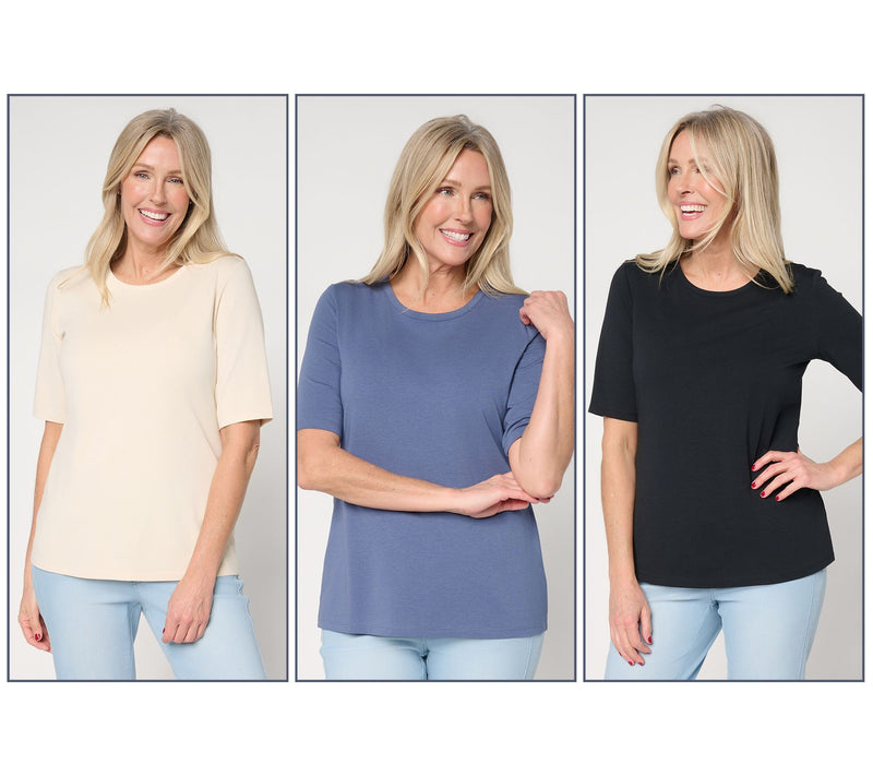 Denim & Co. Essentials Favorite Jersey 3-Pack Elbow Sleeve Tops — View 11