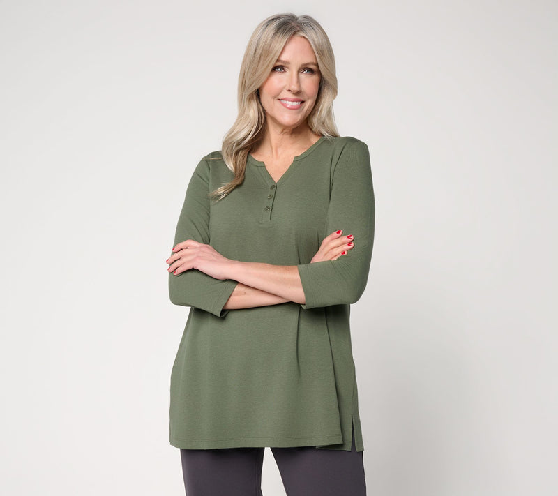 Denim & Co. Essentials Petite So Soft Jersey Henley Tunic — Main view