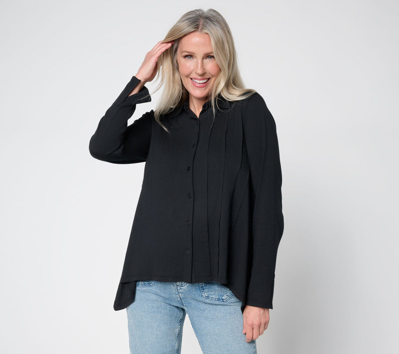 LOGO Lavish by Lori Goldstein Shark Bite Shirt with Pintuck Detail — View 5