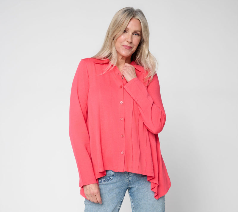 LOGO Lavish by Lori Goldstein Shark Bite Shirt with Pintuck Detail — View 7