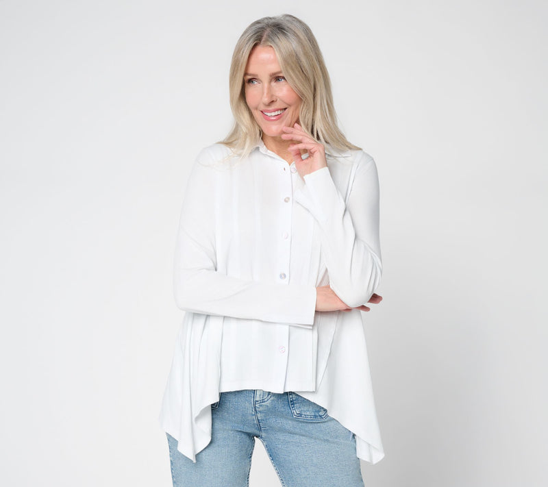 LOGO Lavish by Lori Goldstein Shark Bite Shirt with Pintuck Detail — View 3