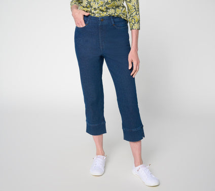 Denim & Co. Petite Indigo Classic Stretch Crop Pants with Cuffs