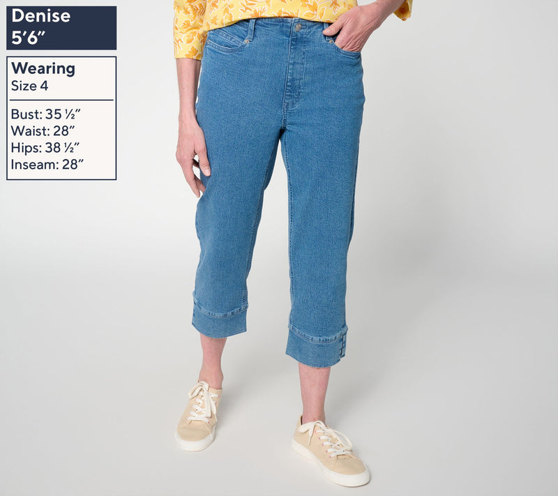 Denim & Co. Petite Indigo Classic Stretch Crop Pants with Cuffs — View 7