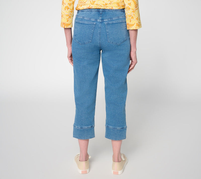 Denim & Co. Petite Indigo Classic Stretch Crop Pants with Cuffs — View 8