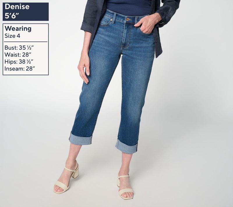 Liverpool Los Angeles Crop Jeans with Wide Roll Cuff- Inverness Med — View 3
