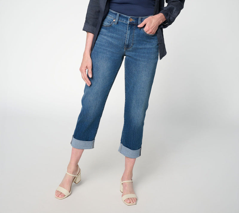 Liverpool Los Angeles Crop Jeans with Wide Roll Cuff- Inverness Med — Main view