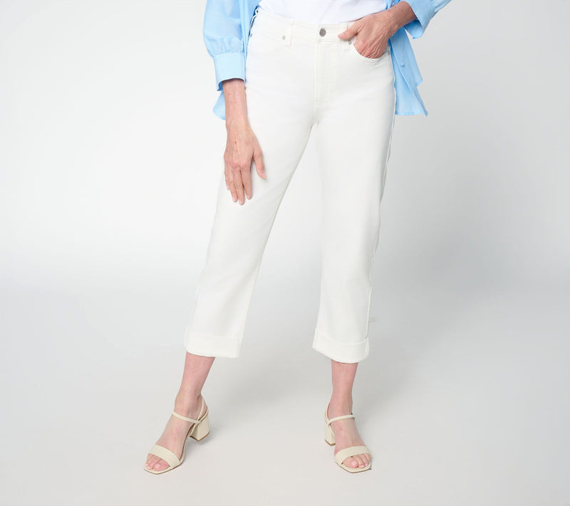 Liverpool Los Angeles Crop Jeans with Wide Roll Cuff- Bone White — Main view