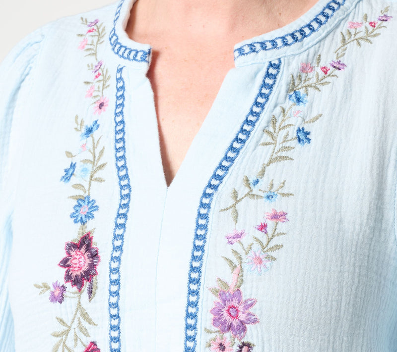 Driftwood Jeans Knit Boho Embroidered Long-Sleeve Top - Bluebird — View 7