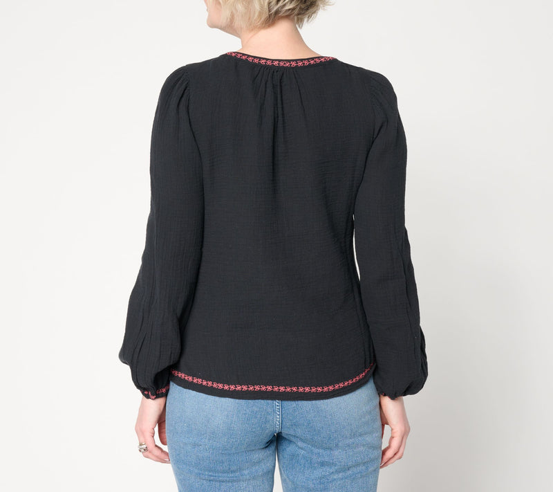 Driftwood Jeans Knit Boho Embroidered Long-Sleeve Top -Orangina — View 4