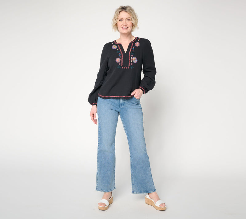 Driftwood Jeans Knit Boho Embroidered Long-Sleeve Top -Orangina — View 5