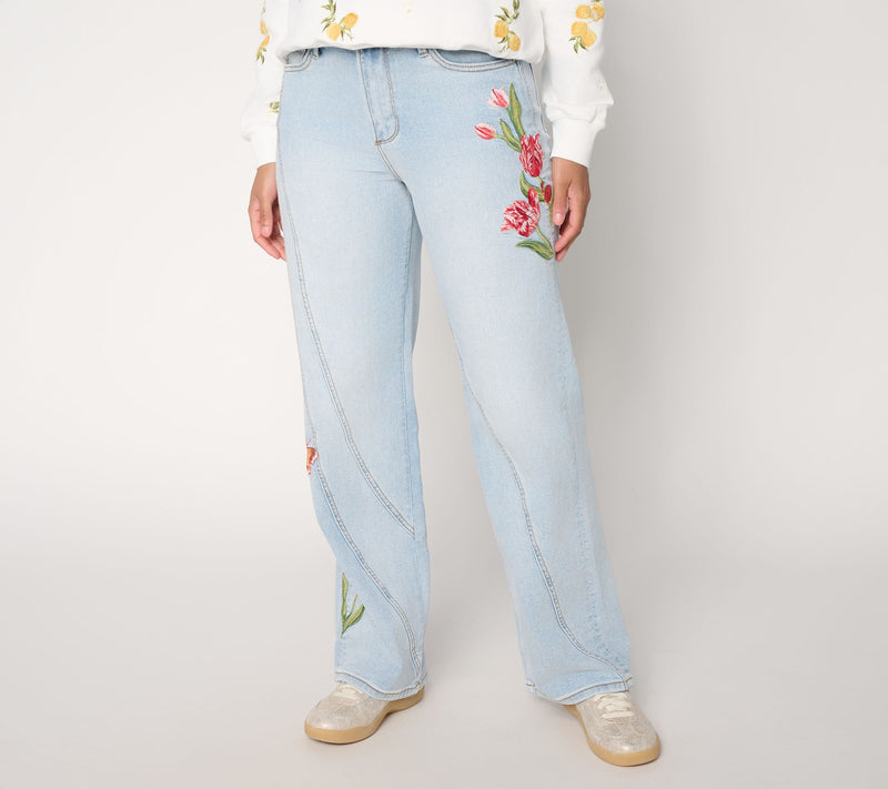 Driftwood Jeans IRA Straight Leg Jeans - Twirly Tulips — View 8