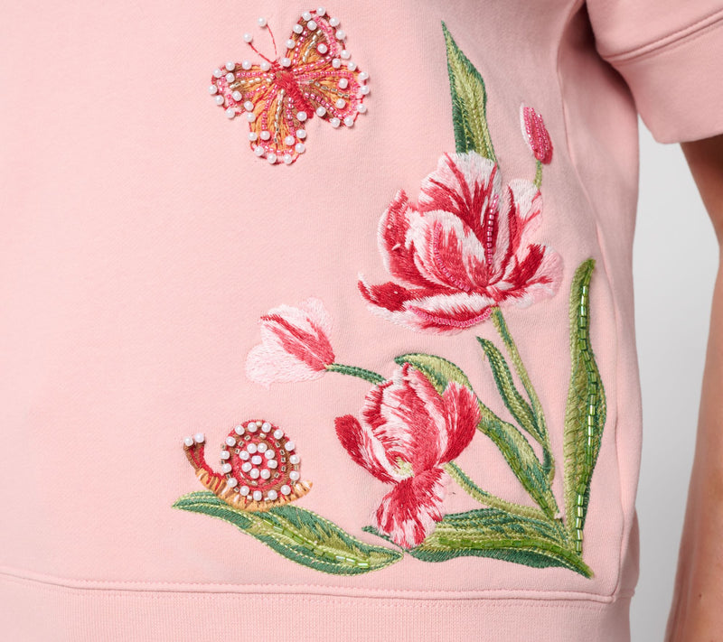 Driftwood Jeans Short Sleeve Henley Top - Twirly Tulips — View 7