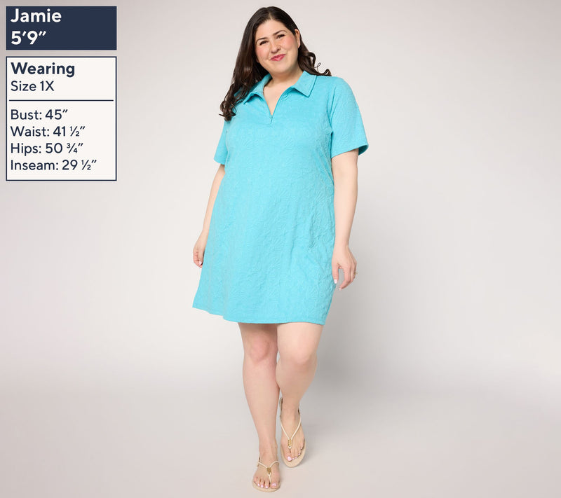 Denim & Co. Beach Petite Textured Knit Short Sleeve Cover Up Dress — View 2
