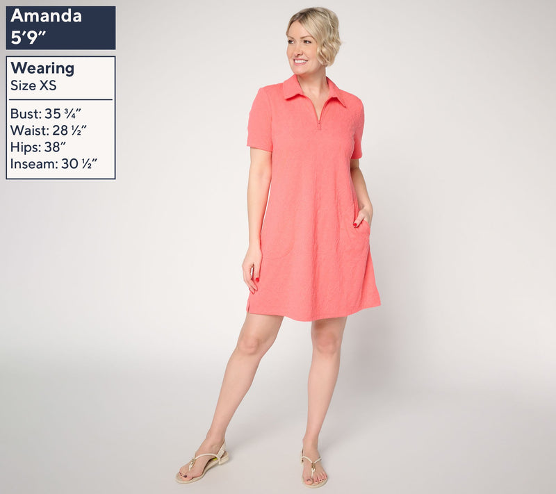 Denim & Co. Beach Petite Textured Knit Short Sleeve Cover Up Dress — View 3