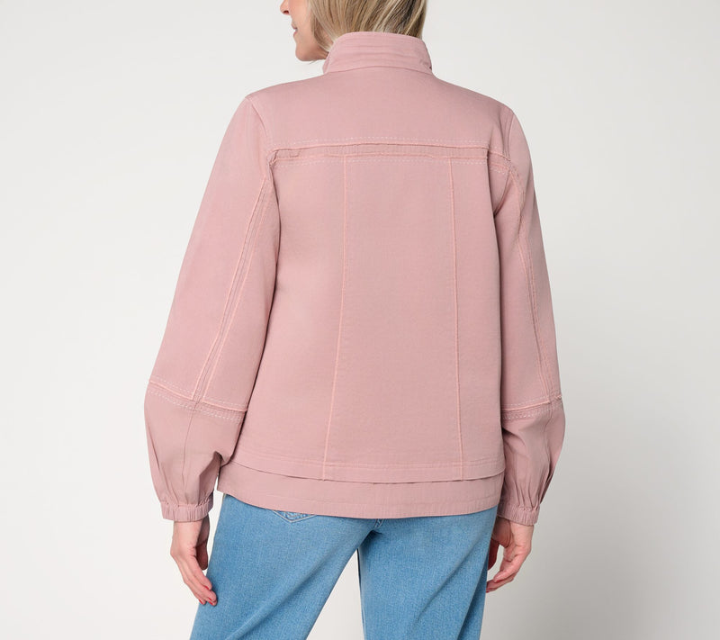 LOGO Lavish by Lori Goldstein Mixed Media Zip Front Jacket — View 4