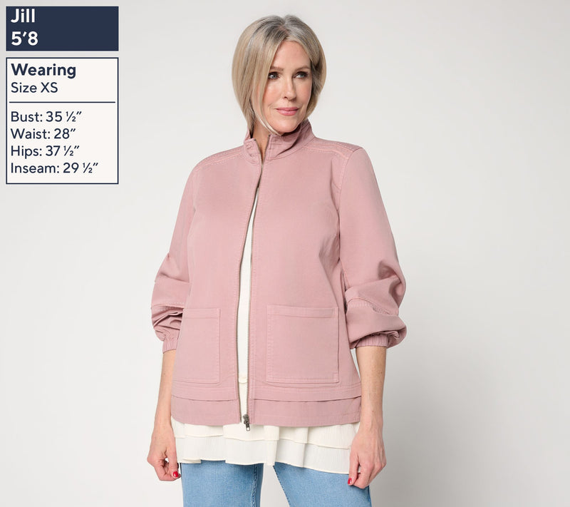 LOGO Lavish by Lori Goldstein Mixed Media Zip Front Jacket — View 3