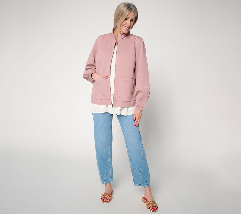 LOGO Lavish by Lori Goldstein Mixed Media Zip Front Jacket — View 5