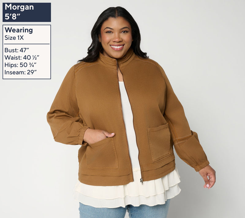 LOGO Lavish by Lori Goldstein Mixed Media Zip Front Jacket — View 2