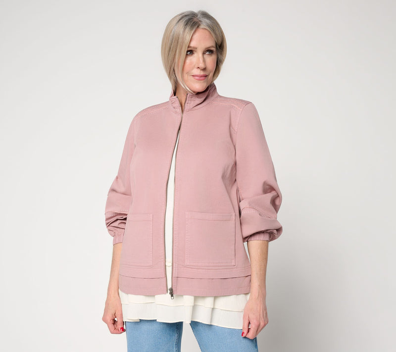 LOGO Lavish by Lori Goldstein Mixed Media Zip Front Jacket — View 9