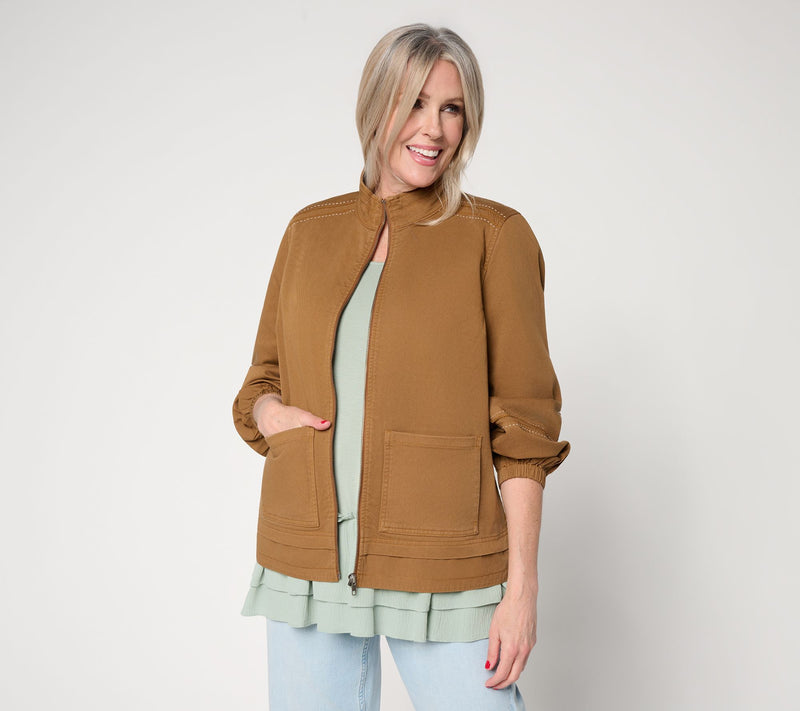 LOGO Lavish by Lori Goldstein Mixed Media Zip Front Jacket — View 10