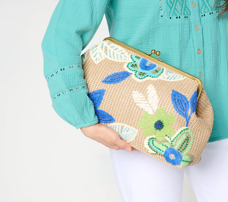American Leather Co. Grace Embroidered Raffia Clutch — View 5