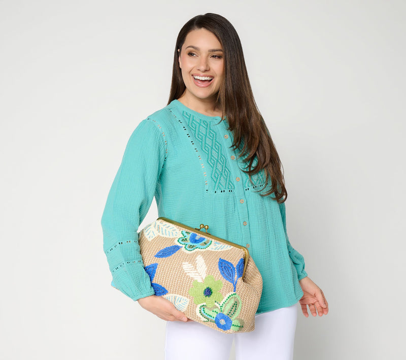 American Leather Co. Grace Embroidered Raffia Clutch — View 4