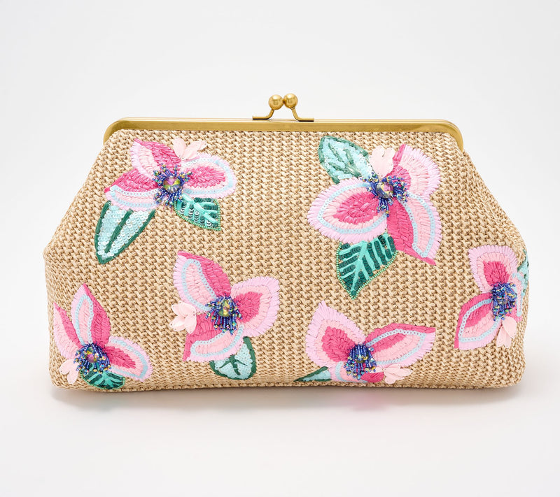 American Leather Co. Grace Embroidered Raffia Clutch — View 9