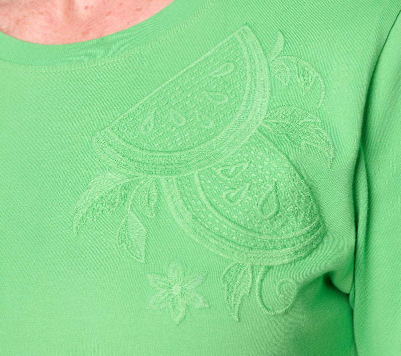 Denim & Co. 100% Cotton Round Neck 3/4 Sleeve Top w/ Embroidery — View 10