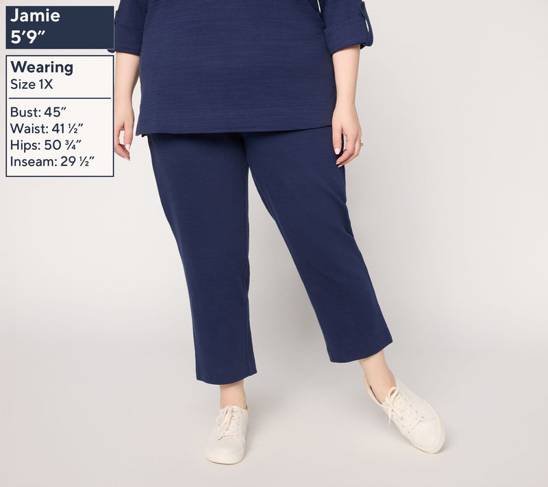 Denim & Co. Regular Textured Cotton Straight Leg Crop Pants — View 2