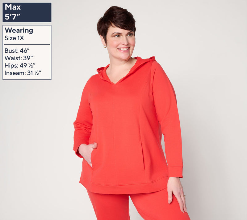 Denim & Co. Active French Terry V-Neck Hooded Pullover — View 4