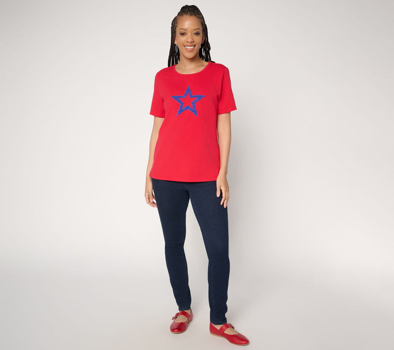 Denim & Co. Perfect Jersey Short Sleeve Top with Americana Motif — View 6