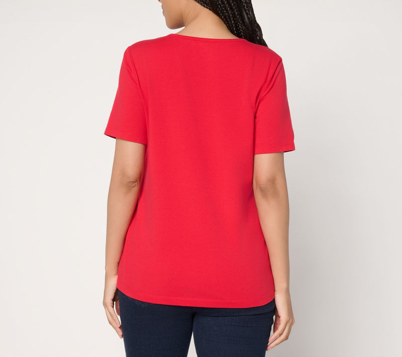 Denim & Co. Perfect Jersey Short Sleeve Top with Americana Motif — View 5