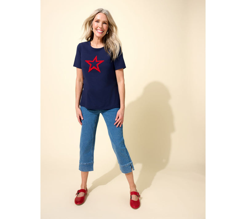 Denim & Co. Perfect Jersey Short Sleeve Top with Americana Motif — View 8