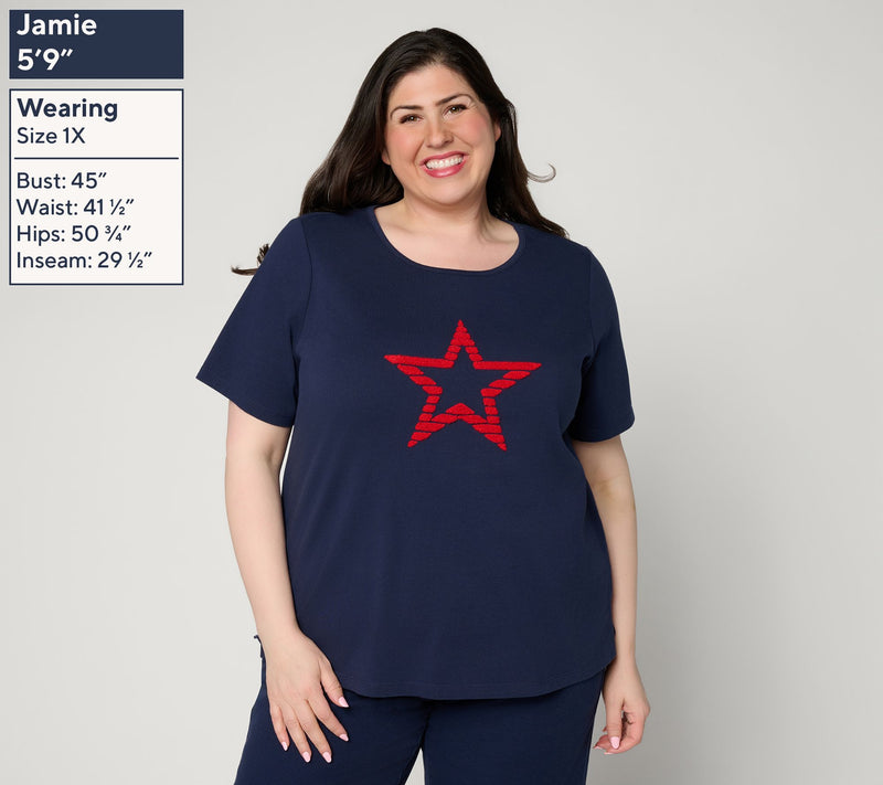 Denim & Co. Perfect Jersey Short Sleeve Top with Americana Motif — View 3