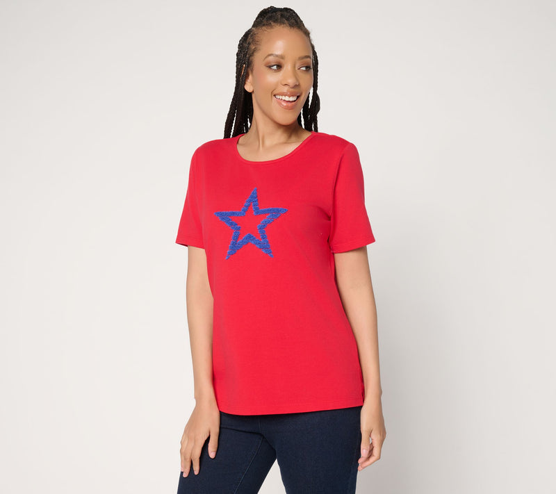Denim & Co. Perfect Jersey Short Sleeve Top with Americana Motif — View 12
