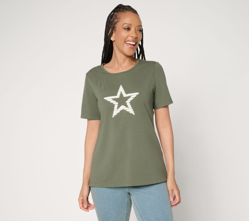 Denim & Co. Perfect Jersey Short Sleeve Top with Americana Motif — View 13