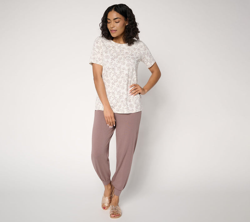 AnyBody Petite Cozy Knit Printed Tee & Jogger Set — View 9
