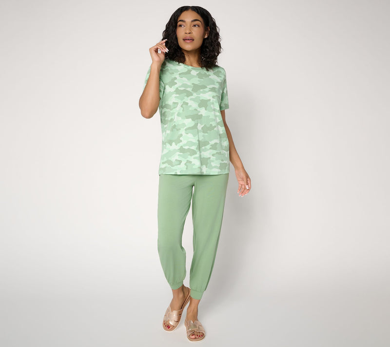 AnyBody Petite Cozy Knit Printed Tee & Jogger Set — View 3