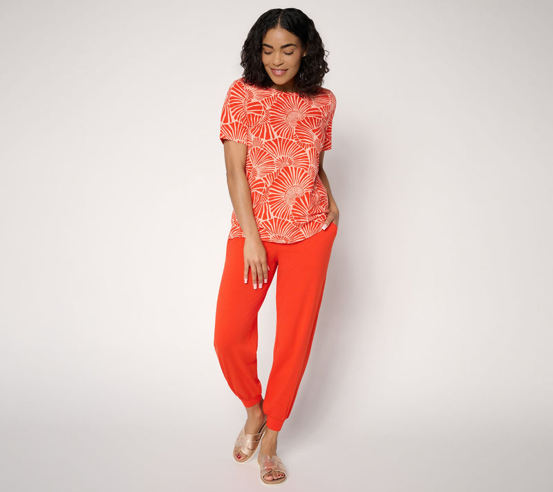 AnyBody Tall Cozy Knit Printed Tee & Jogger Set — Main view