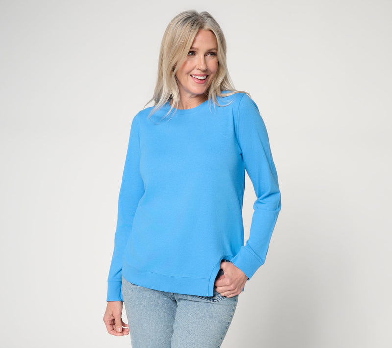 Peace Love World Crew Neck Tunic with Cutout Hem — Main view