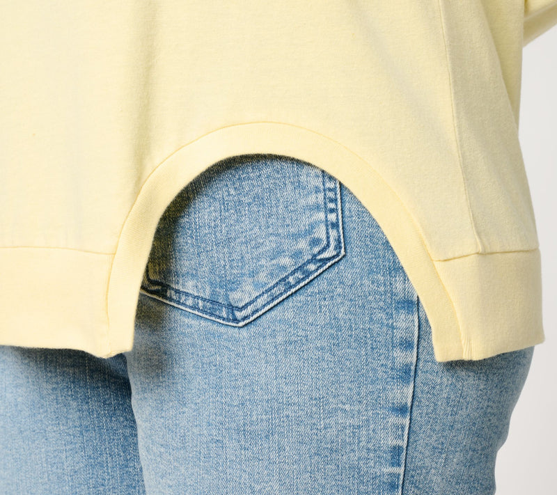 Peace Love World Crew Neck Tunic with Cutout Hem — View 13